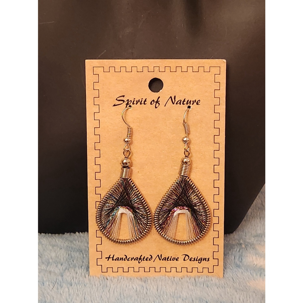 Handcrafted thread woven Spirit of Nature Earrings Silver Multicolor thread